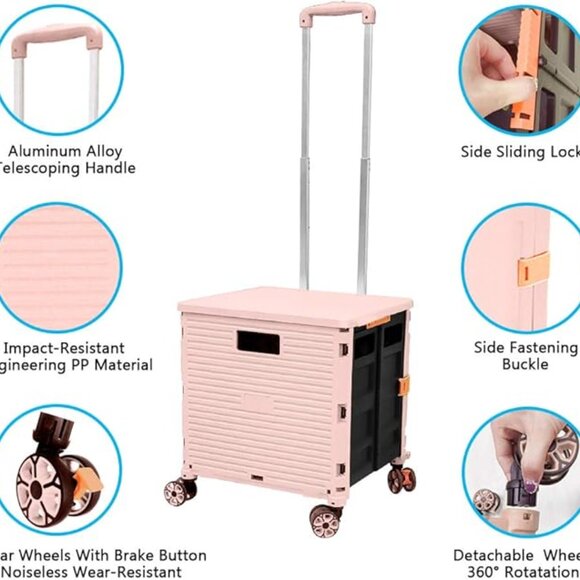 NEW - Selorss Folding Utility Cart - 2 Available (Black or Pink) - NEW - Picture 2 of 6